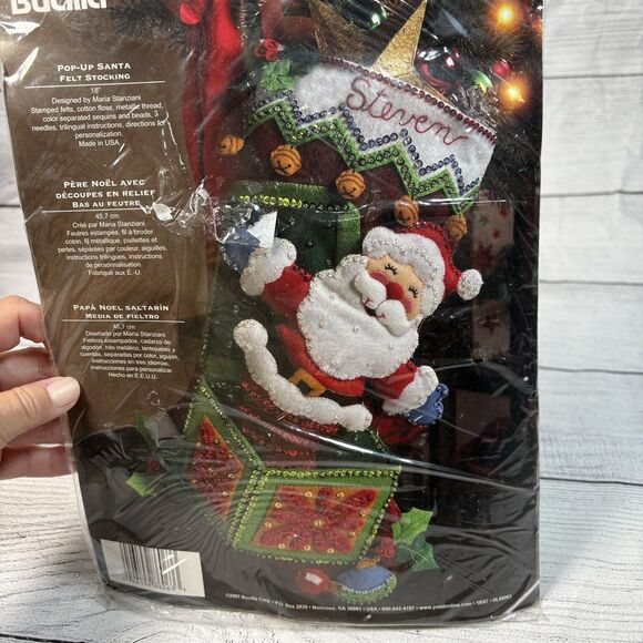 New (2007) Bucilla Jeweled Christmas Felt Stocking Kit POP UP SANTA 86063 Sealed - Picture 2 of 4